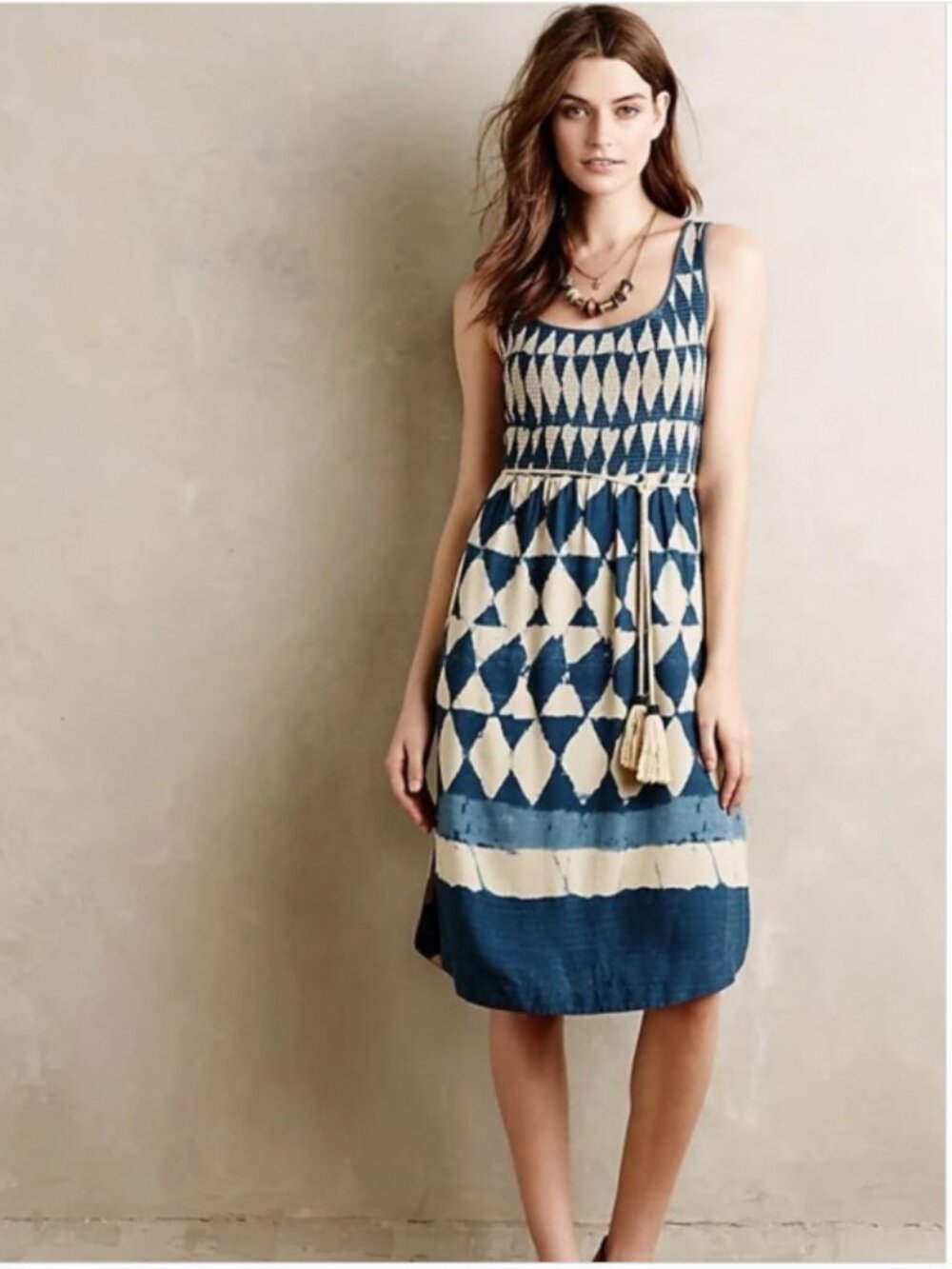 Maeve Anthro Castalia Smocked Dress Tie Waist 6